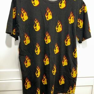 Black T-Shirt with Flame Print